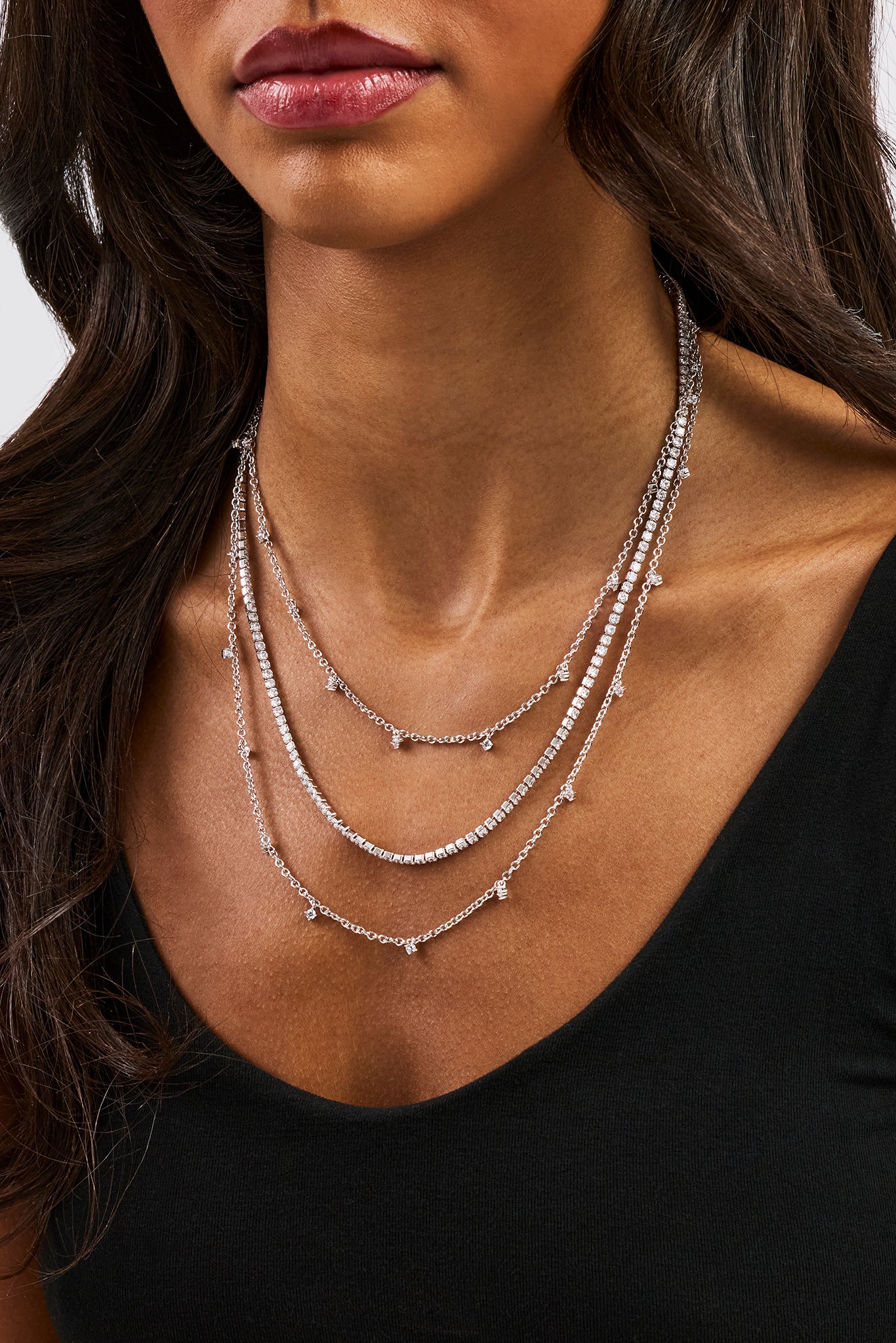 Triple Layer Iced Stone Chain - 5mm - White